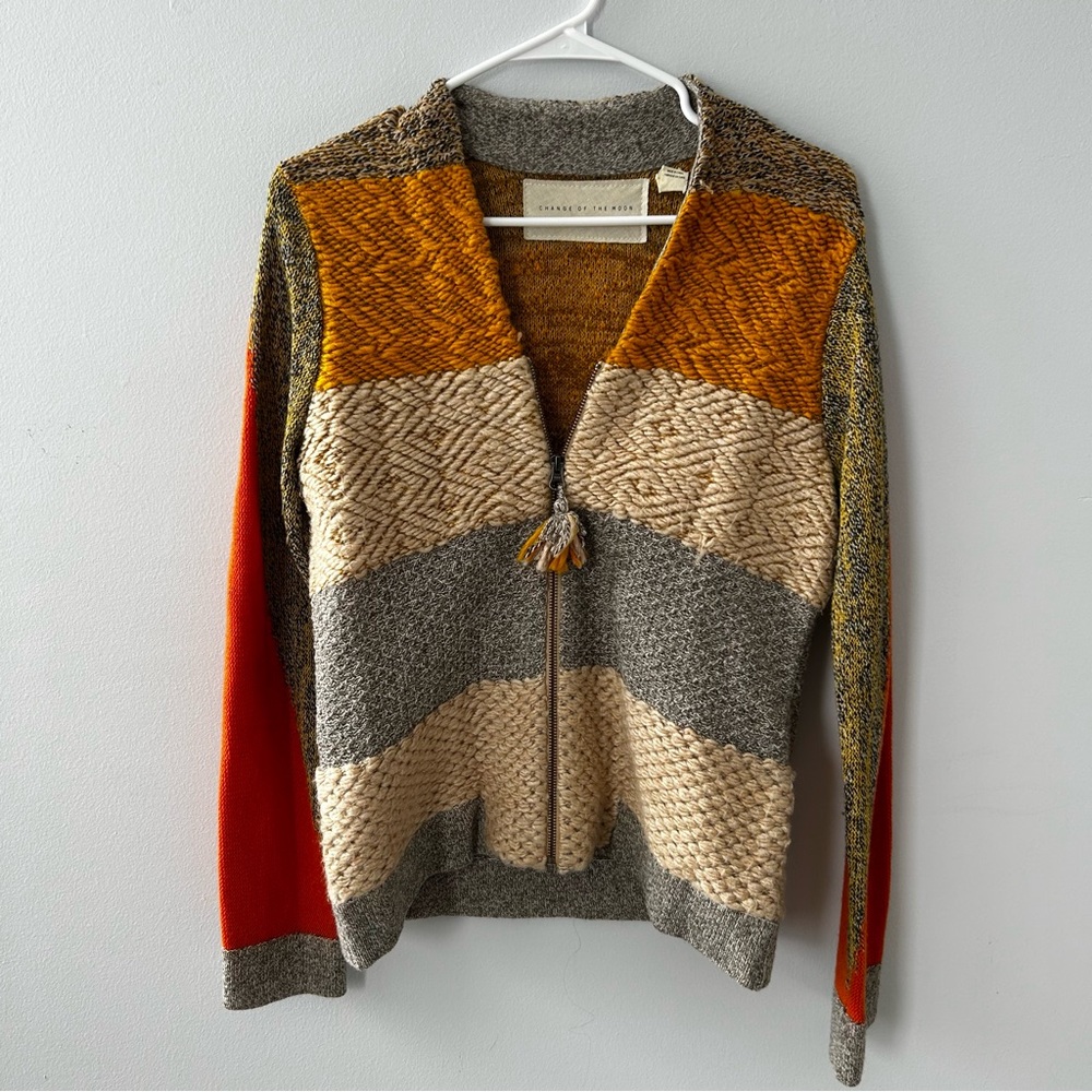 Anthropologie Multicolor Textured Zip Cardigan in Mustard, Red, Gray, Cream